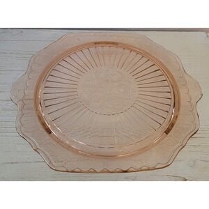 Vintage Pink Depression Glass Mayfair Open Rose Footed‎ Cake Plate